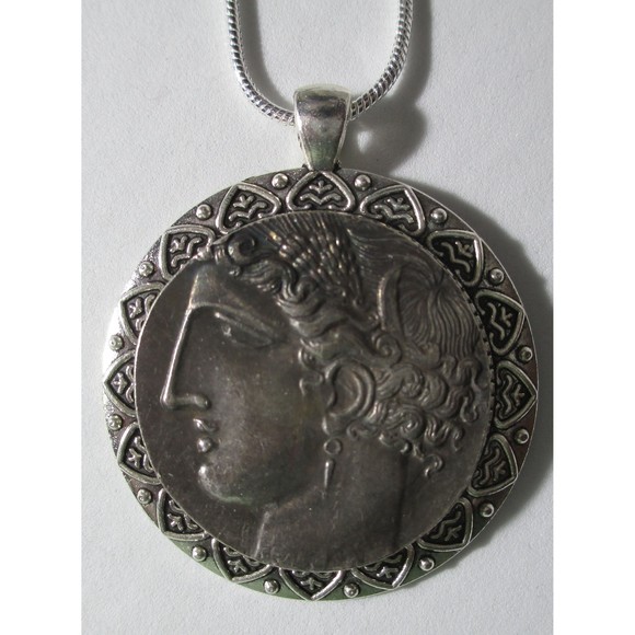 Very High Relief Tanit Goddess of Carthage Coin/Pendant with 24" silver necklace - Picture 2 of 9